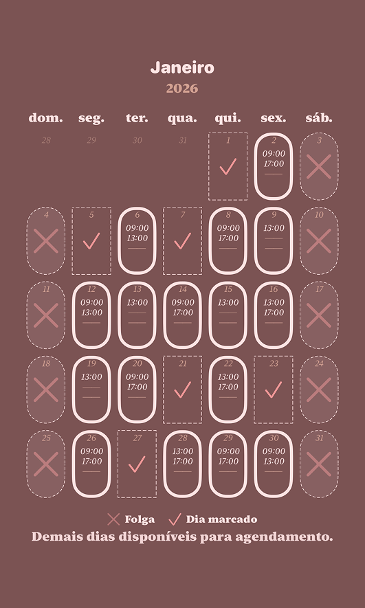 Calendario do Marquei em tons rosados