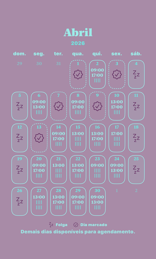Calendario do Marquei com paleta delicada