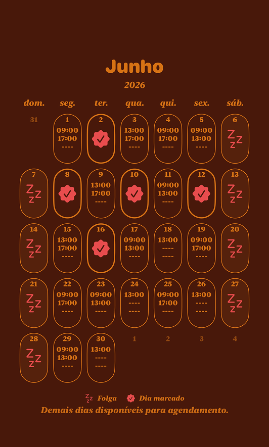 Calendario do Marquei com contraste quente e marcante