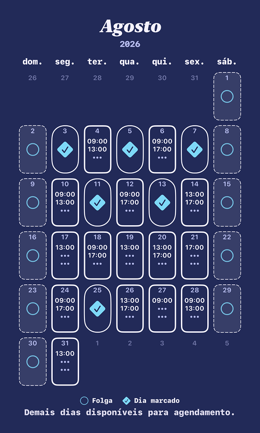 Calendario do Marquei com leitura vibrante
